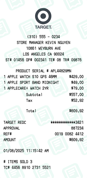 Apple Watch Target Receipt Example