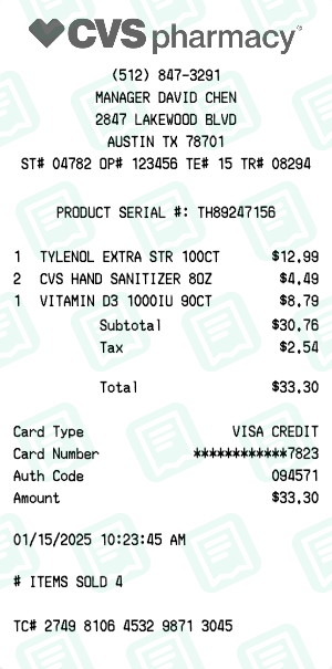 CVS Pharmacy receipt preview - click to customize