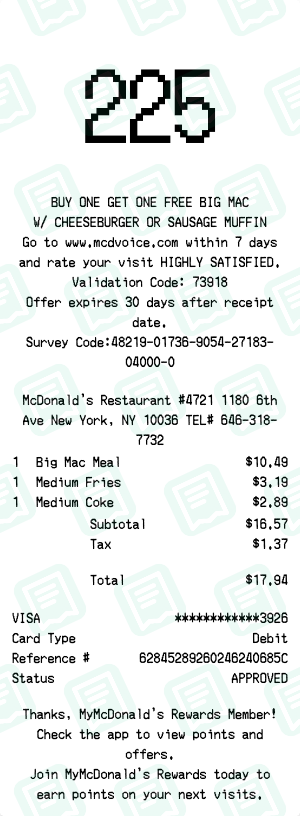 McDonald's Receipt Example - Combo Meal