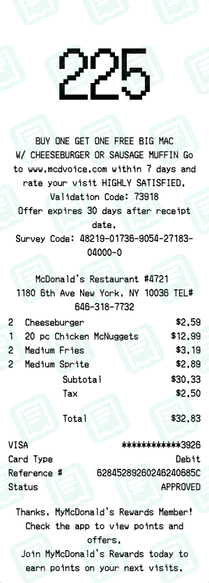 McDonald's Receipt Example - Family Order