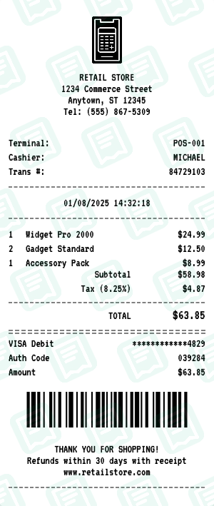 POS Receipt receipt preview - click to customize