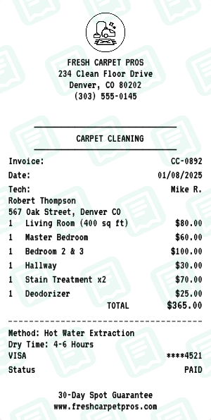 Carpet Cleaning receipt preview - click to customize