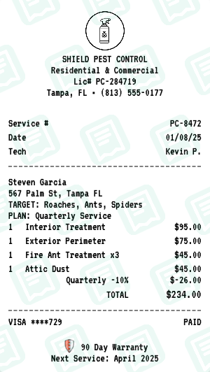 Pest Control receipt preview - click to customize