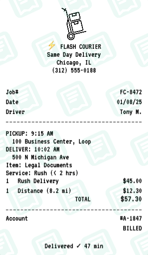 Courier receipt preview - click to customize