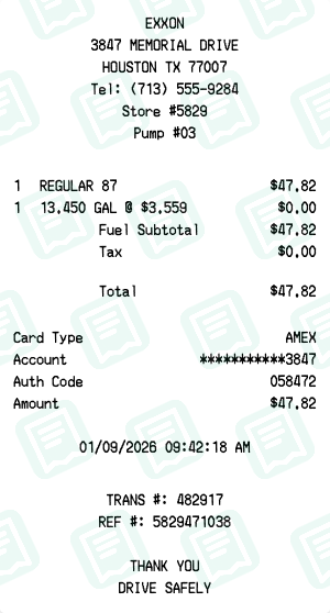 Exxon receipt preview - click to customize