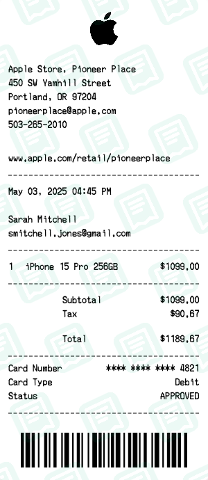 Apple Store receipt preview - click to customize