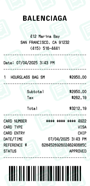 Balenciaga receipt preview - click to customize