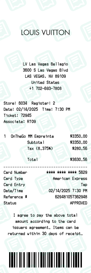 Louis Vuitton Receipt Example - OnTheGo Tote