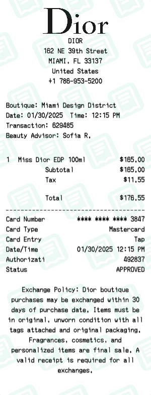 Dior Receipt Example - Miss Dior Perfume
