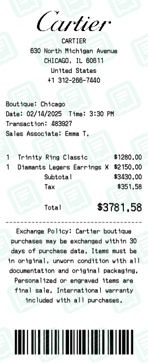 Cartier Receipt Example - Multi-Item Purchase