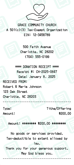 Church Donation receipt preview - click to customize
