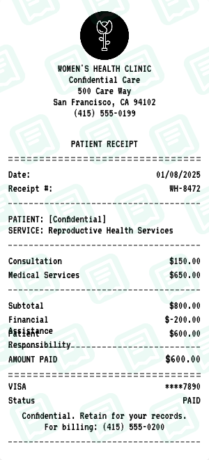 Abortion Clinic receipt preview - click to customize