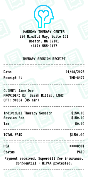Therapy receipt preview - click to customize