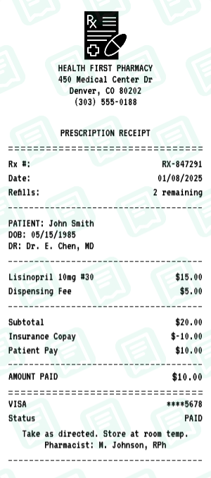 Prescription receipt preview - click to customize