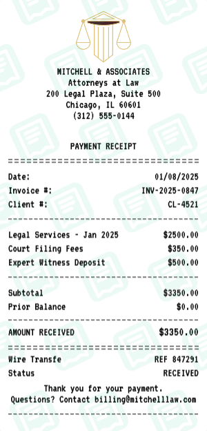 Law Firm receipt preview - click to customize