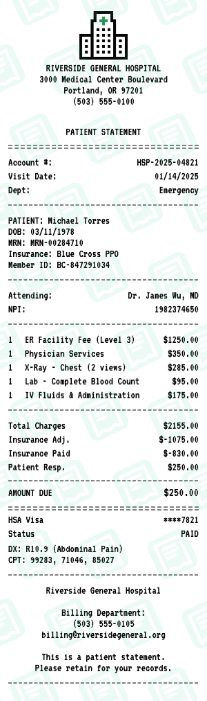 Hospital receipt preview - click to customize
