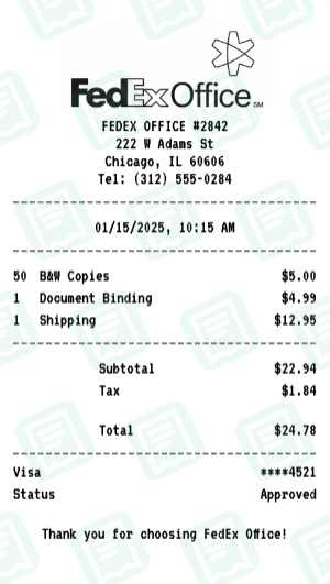 FedEx Office receipt preview - click to customize