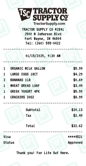 Tractor Supply Co Receipt Example - Weekly Grocery Run