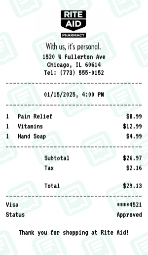 Rite Aid receipt preview - click to customize