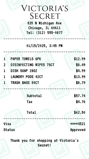 Victoria's Secret Receipt Example - Household Essentials