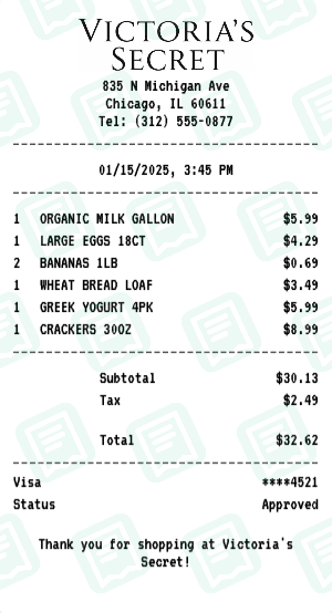 Victoria's Secret Receipt Example - Weekly Grocery Run