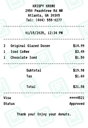 Krispy Kreme receipt preview - click to customize