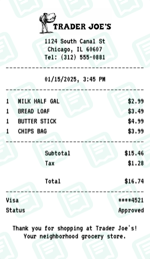 Trader Joe's Receipt Example - Quick Essentials Run
