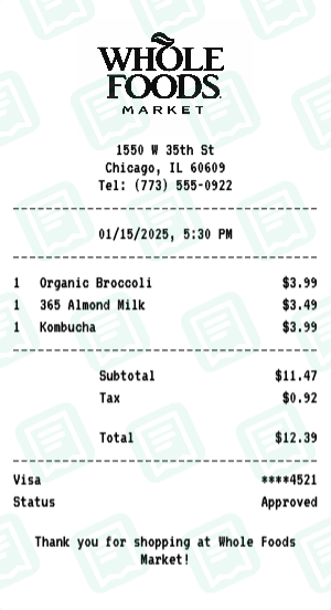 Whole Foods Market receipt preview - click to customize