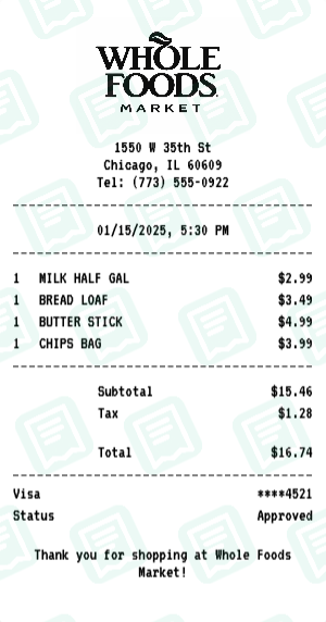 Whole Foods Market Receipt Example - Quick Essentials Run