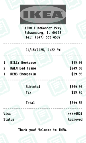 IKEA receipt preview - click to customize