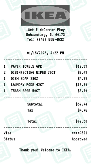 IKEA Receipt Example - Household Essentials