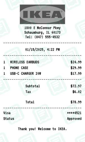 IKEA Receipt Example - Electronics Purchase