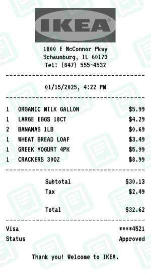IKEA Receipt Example - Weekly Grocery Run