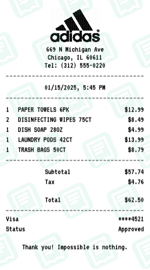 Adidas Receipt Example - Household Essentials