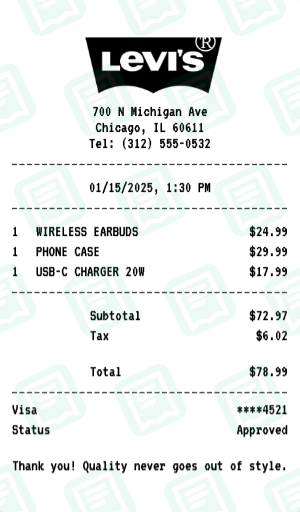 Levi's Receipt Example - Electronics Purchase