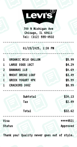 Levi's Receipt Example - Weekly Grocery Run