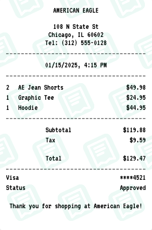 American Eagle receipt preview - click to customize