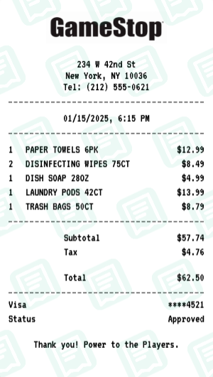 GameStop Receipt Example - Household Essentials