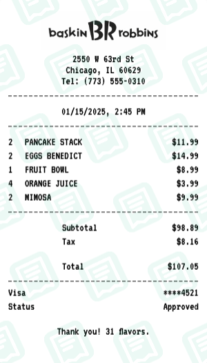 Baskin-Robbins Receipt Example - Family Brunch