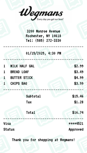 Wegmans Receipt Example - Quick Essentials Run