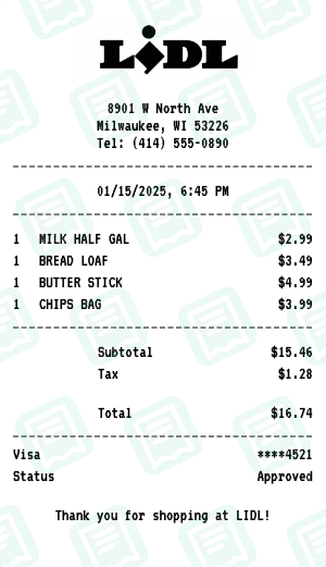 LIDL Receipt Example - Quick Essentials Run