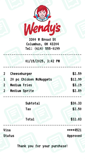 Wendy's Receipt Example - Family Order