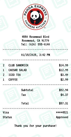 Panda Express Receipt Example - Business Lunch