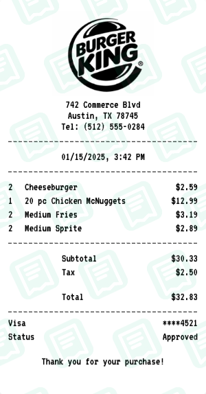 Burger King Receipt Example - Family Order